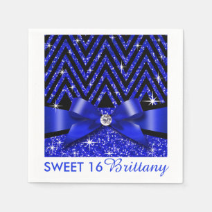 Glitter Chevron Bling Diamond Bow sapphire Napkin