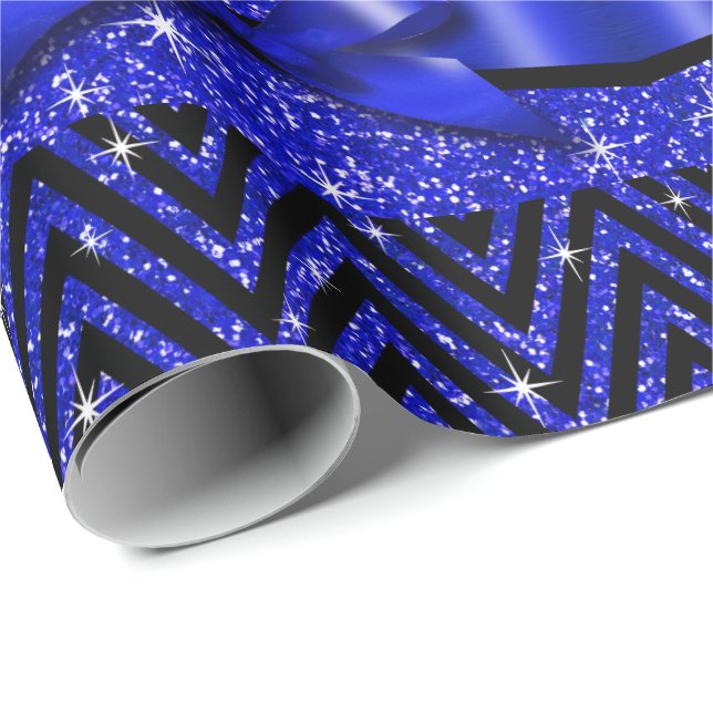 Glitter Chevron Bling Diamond Bow | sapphire Wrapping Paper (Roll Corner)