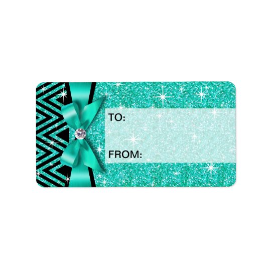 Glitter Chevron Bling Diamond Bow | teal Address Label
