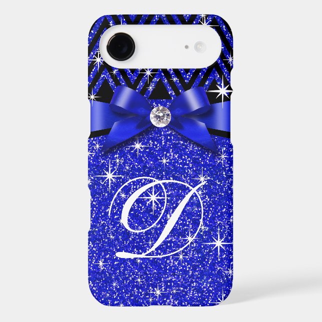 Glitter Chevron Bling Diamond Monogram | sapphire Case-Mate iPhone Case (Back)