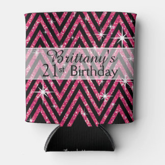 Glitter Chevron Bling | fuchsia Can Cooler