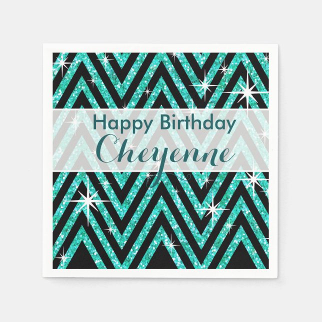 Glitter Chevron Bling Glam | teal Napkin (Front)