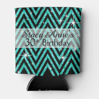 Glitter Chevron Bling | teal Can Cooler