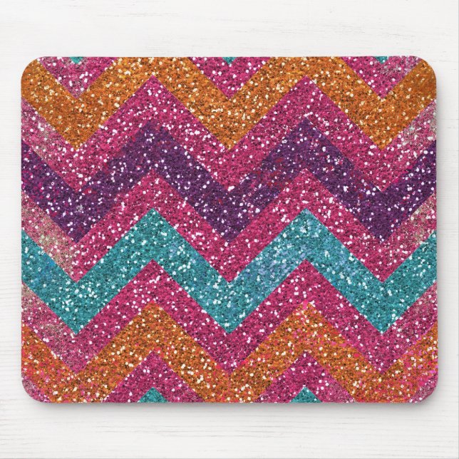 Glitter Chevron Pink Purple Orange Teal Mouse Pad (Front)