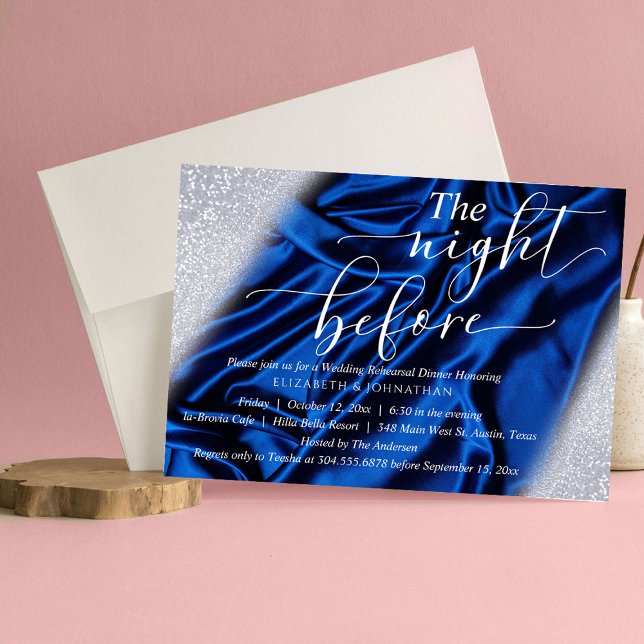 Glitter Chic Royal Blue The Night Before Rehearsal Invitation (Creator Uploaded)