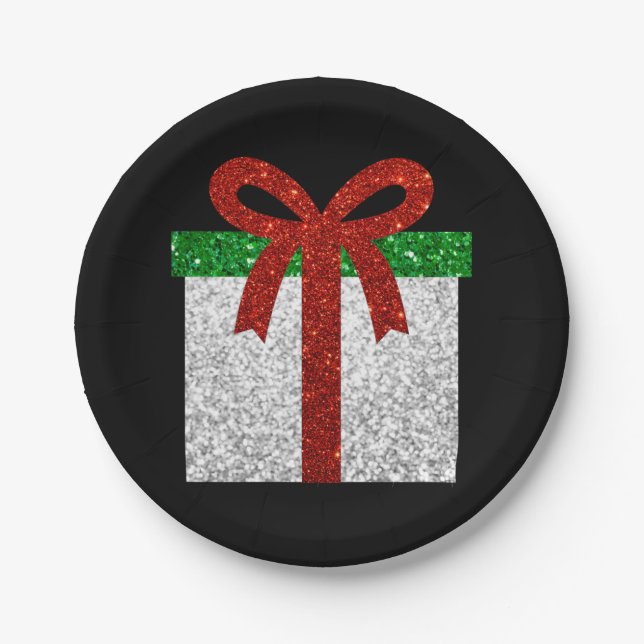 Glitter Christmas Gift Paper Plate (Front)