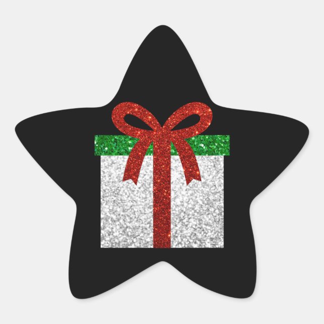 Glitter Christmas Gift Star Sticker (Front)