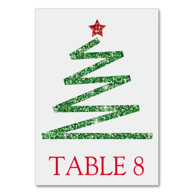 Glitter Christmas tree Table Number (Front)