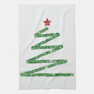 Glitter Christmas tree Tea Towel