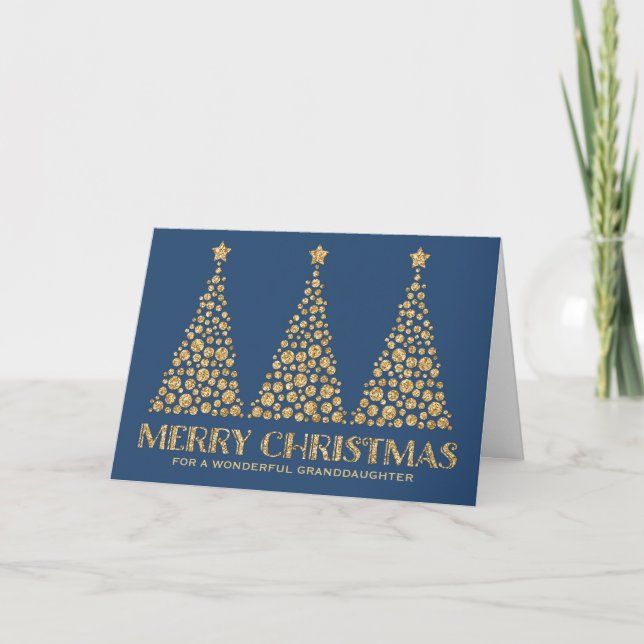 Glitter Christmas Trees Granddaughter Christmas Holiday Card (Front)