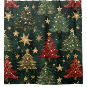 Glitter Christmas Trees & Stars (1) Shower Curtain