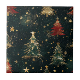 Glitter Christmas Trees & Stars (2) Ceramic Tile