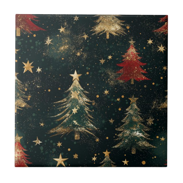 Glitter Christmas Trees & Stars (2) Ceramic Tile (Front)