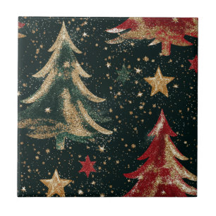 Glitter Christmas Trees & Stars (3) Ceramic Tile