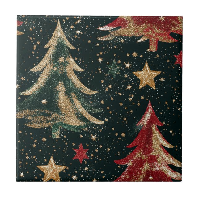 Glitter Christmas Trees & Stars (3) Ceramic Tile (Front)