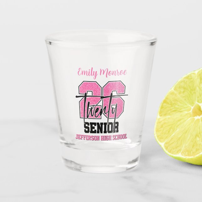 Glitter Class of 2026 Senior Typography Design Shot Glass (Front)