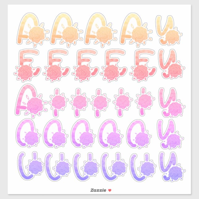 Glitter Colourful Floral Monogram Vowels A E I O U (Sheet)