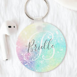 Glitter Colourful Glamourous Pretty Pattern Key Ring<br><div class="desc">Aesthetic pretty chic bokeh glitter background in beautiful pastel colours,  that you can personalise with your custom monogram and/or name.</div>
