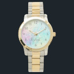 Glitter Colourful Glamourous Pretty Pattern Watch<br><div class="desc">Aesthetic pretty chic bokeh glitter background in beautiful pastel colours,  that you can personalise with your custom monogram and/or name.</div>