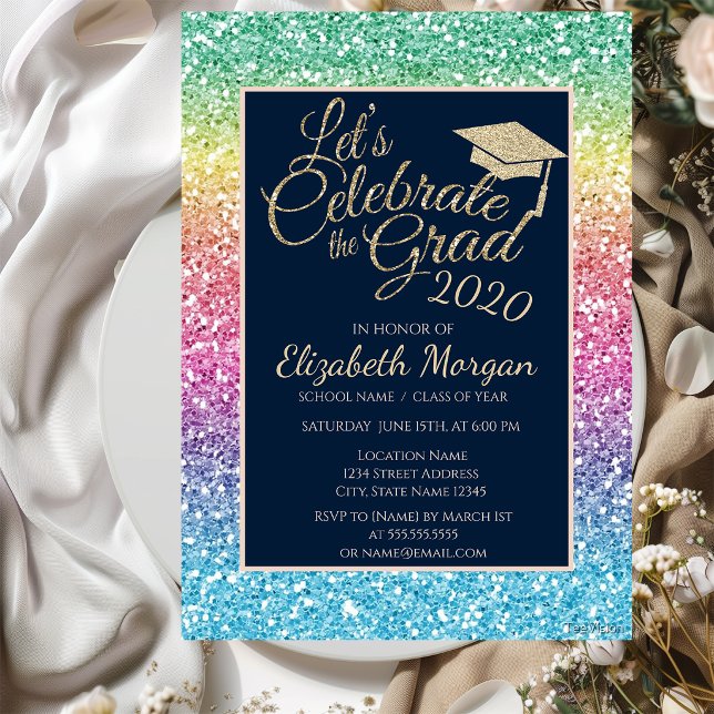 Glitter Colourful Graduation Cap Graduation Invitation (Creator Uploaded)