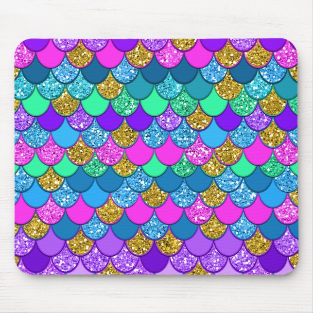 Glitter Colourful Multi-Coloured Mermaid Mouse Pad (Front)