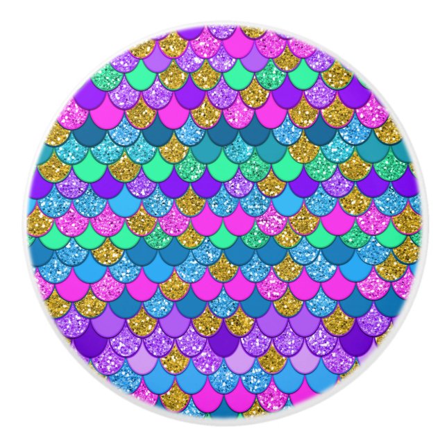 Glitter Colourful Multi-Coloured Mermaid Scales Ceramic Knob (Front)
