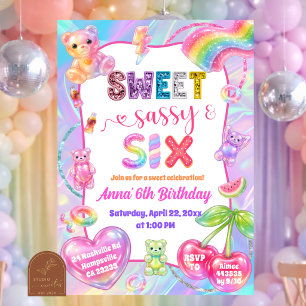 Glitter Colourful Rainbow Sweet Sasy and Six Invitation