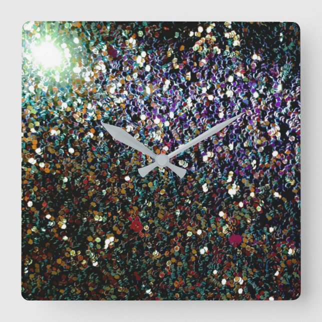 Glitter comet & stars square wall clock (Front)