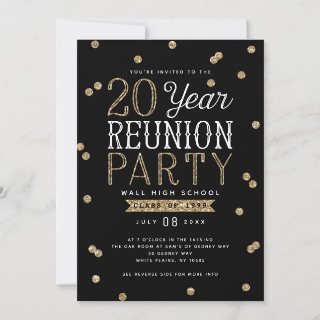 Glitter Confetti | 20 Year Reunion Party Invitation (Front)