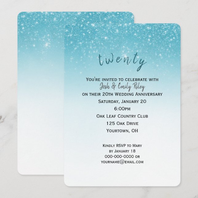glitter confetti 20th wedding anniversary invitation (Front/Back)
