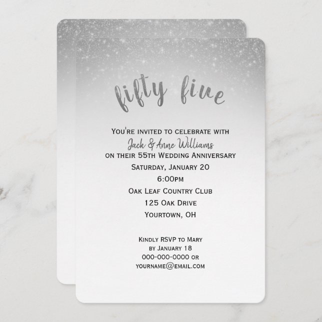 glitter confetti 55th wedding anniversary invitation (Front/Back)
