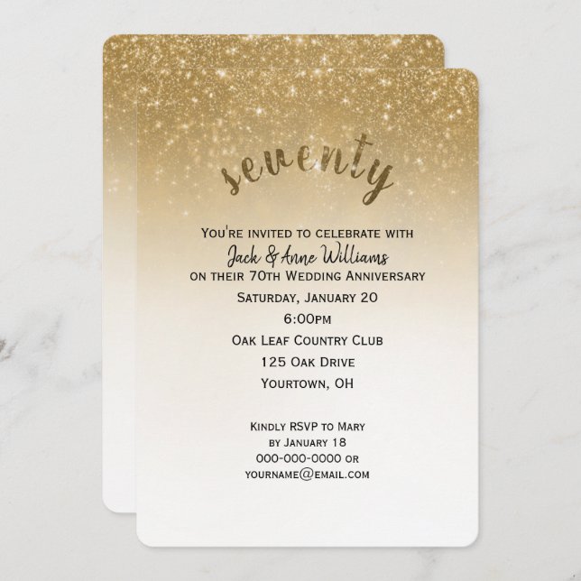 glitter confetti 70th wedding anniversary invitation (Front/Back)