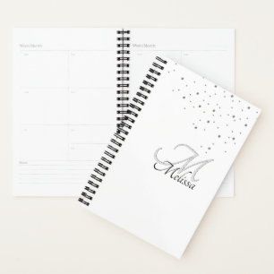 Glitter Confetti and Faux Embossed Silver Monogram Planner