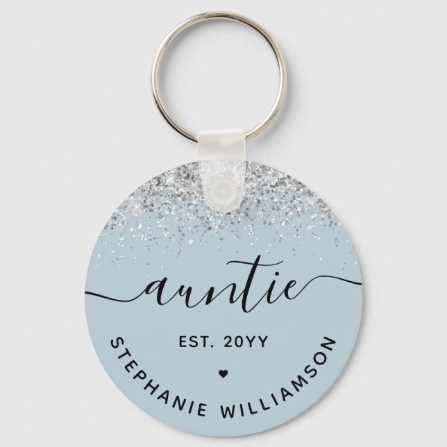 Glitter Confetti Auntie Est Custom New Aunt Gifts Key Ring (Front)