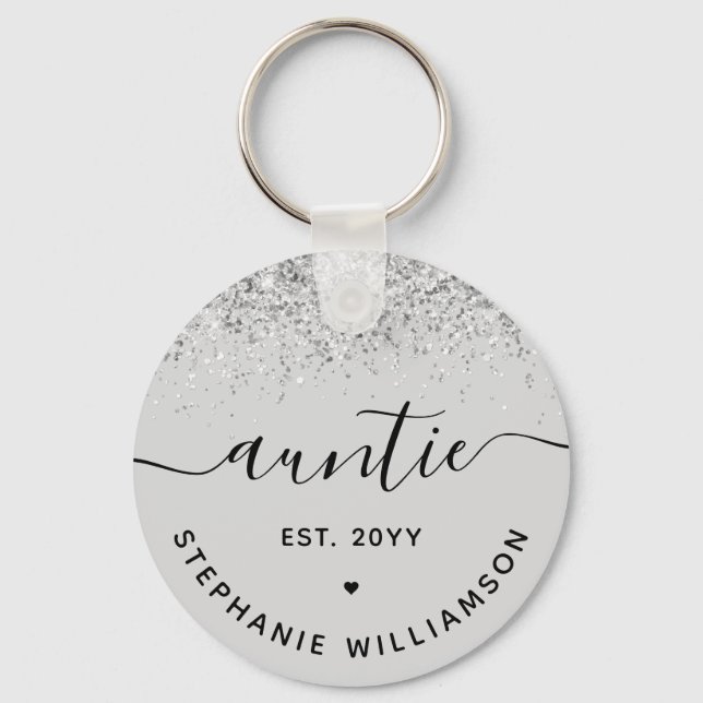 Glitter Confetti Auntie Est Custom New Aunt Gifts Key Ring (Front)