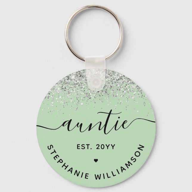 Glitter Confetti Auntie Est Custom New Aunt Gifts Key Ring (Front)