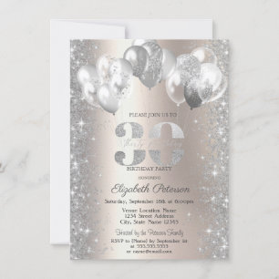 Glitter Confetti Balloons Champagne 30th Birthday Invitation