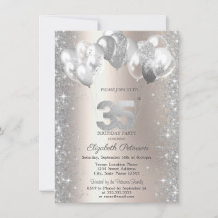 Glitter Confetti Balloons Champagne 35th Birthday  Invitation