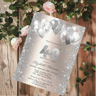 Glitter Confetti Balloons Champagne 40th Birthday Invitation