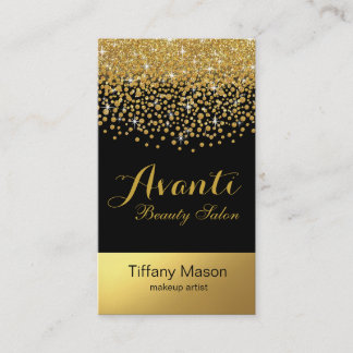 Glitter Confetti Beauty Salon | black gold foil Business Card