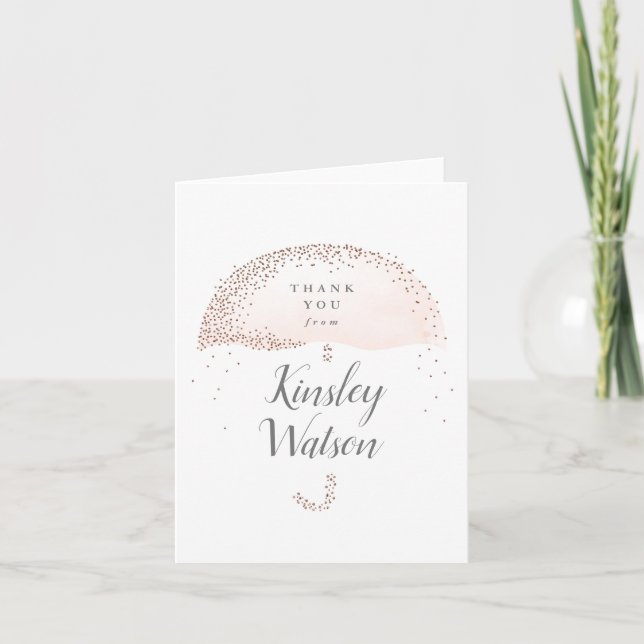 Glitter confetti blush umbrella thank you shower card (Front)