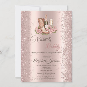 Glitter Confetti Boots Wine Flowers Bridal Shower  Invitation