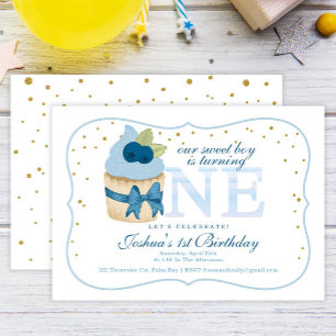 Glitter Confetti Cupcake 1st Birthday Party  Invitation
