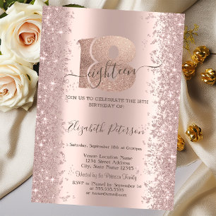  Glitter Confetti Dust Rose Gold 18th Birthday  Invitation