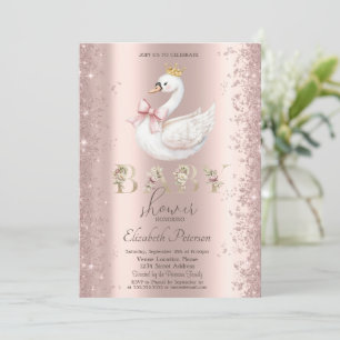 Glitter Confetti Floral Swan Bow Baby Shower Invitation