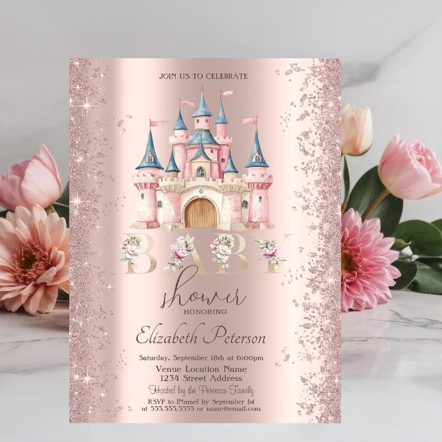 Glitter Confetti Frame Chic Castle Baby Shower Invitation (Creator Uploaded)