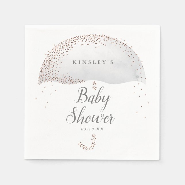 Glitter confetti grey umbrella baby shower napkin (Front)