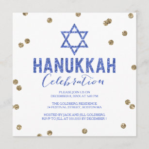 Glitter Confetti Hanukkah Party Invitation