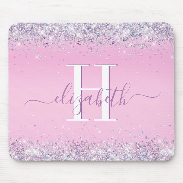 Glitter Confetti Pink Monogram Mouse Pad (Front)