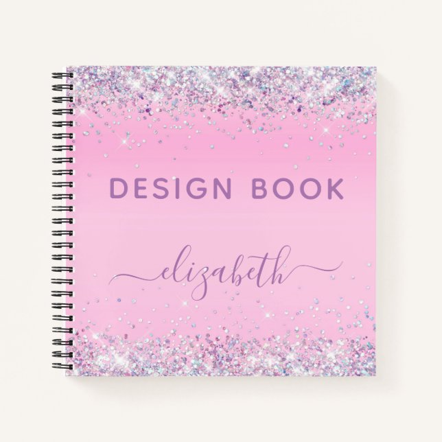 Glitter Confetti Pink Monogram Sketch Notebook (Front)